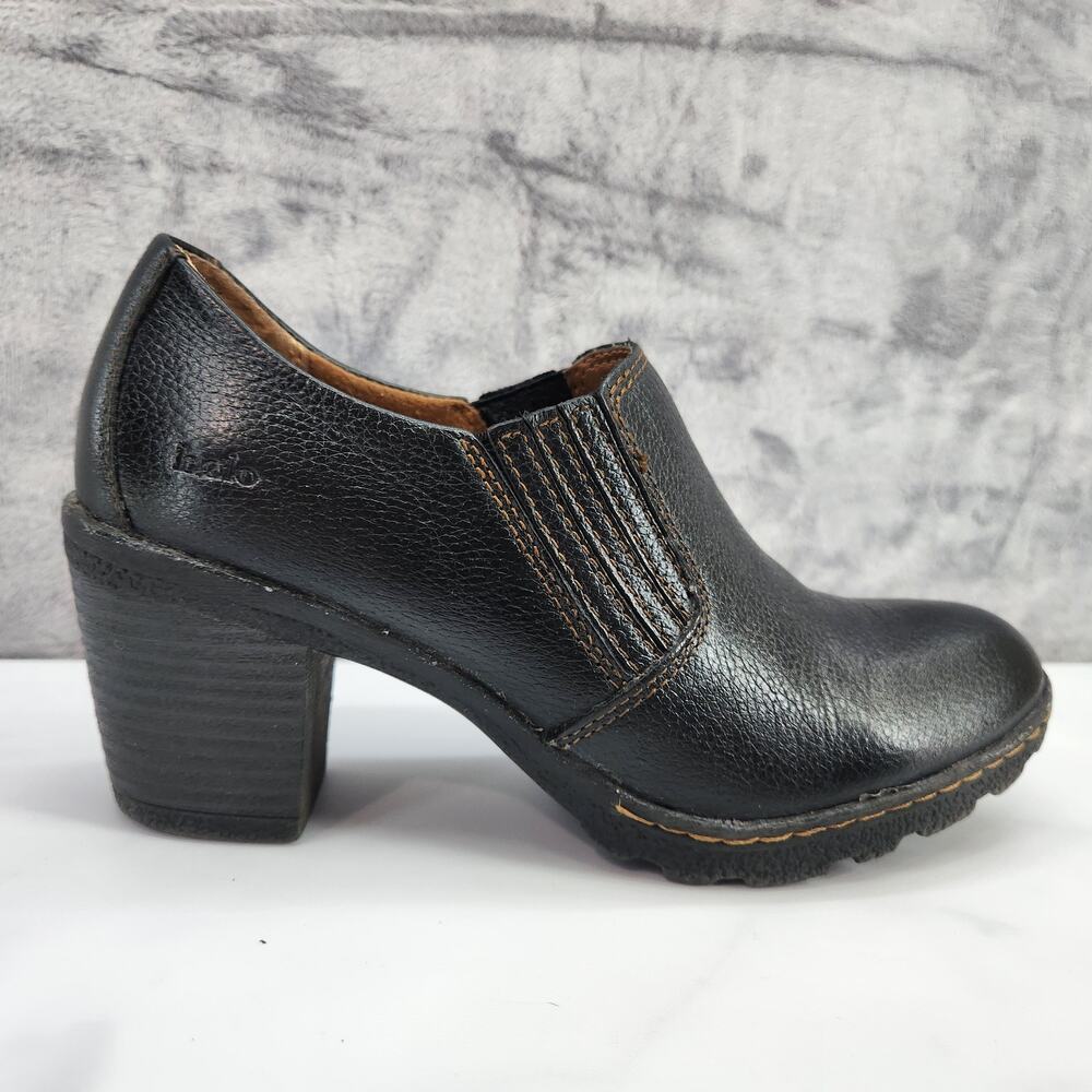 Bolo Black Heels Size 6 Pebble leather slip on ankle bootie 3 inch block heel